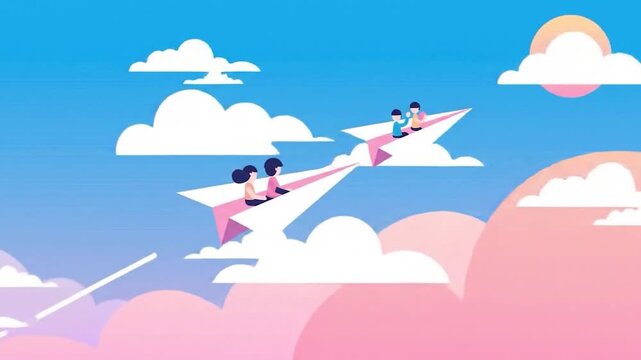 Colorful Paragliders Soar Across Dreamy Sky Landscape.