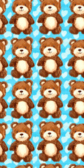 Obraz premium Teddy bears repeated illustration pattern texture.