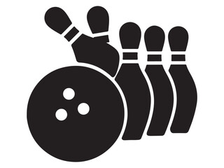 Silhouette black of a bowling ball and bowling pins graphic vector illustration