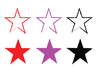 Colorful stars in red purple and black with filled and outline styles