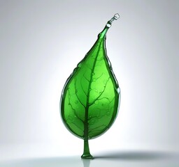 A green liquid fuel droplet shaped like a leaf, symbolizing eco-friendly energy