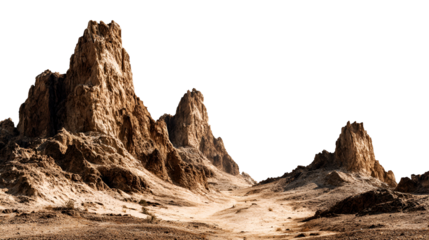 Alien desert landscape with towering rock formations isolated on transparent background