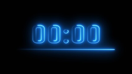 Neon timer seconds illustration. Neon countdown clock number on black background.