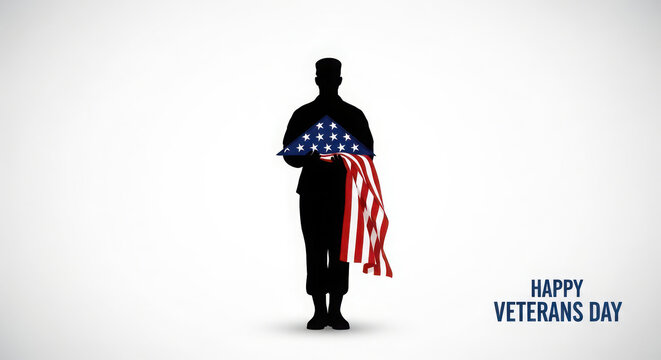 Soldier silhouette holding american flag
