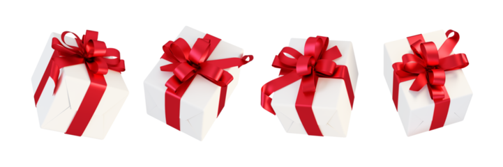 Set of gift boxes with red ribbon isolated on white