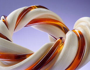Abstract Swirl of Cream and Amber Ribbons on Purple Background