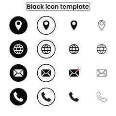 Black Icon Design Template, Vector Web Icons Set with Location, Mail, and Call Symbols for Business and Communication Design