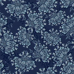 Floral seamless pattern ,Jacobean Print Pattern Seamless , navy flowers Vector clipart. Seamless pattern with stylized exotic flowers, climbing plants. Fashion floral wallpaper, background. Asian 