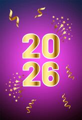 Golden 2026 New Year Celebration Background with Ribbons and Sparkles