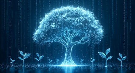 Glowing Digital Tree of Life with Futuristic Sprouts