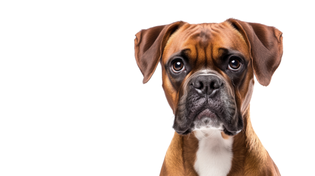 Boxer dog face close up isolated on a transparent background