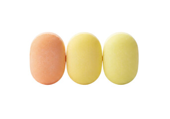 Three colorful lozenges isolated PNG on transparent background, throat soothing candies for cough and cold relief