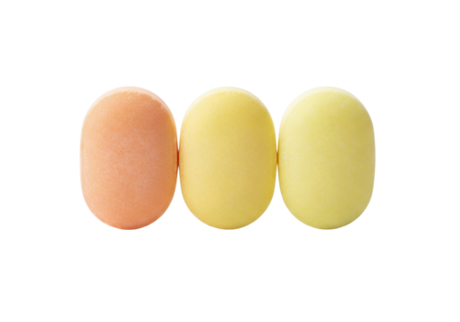 Three colorful lozenges isolated PNG on transparent background, throat soothing candies for cough and cold relief