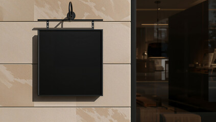 Blank black sign on a textured wall, perfect for business branding