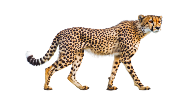 Cheetah walking with spotted fur isolated on a transparent background 1
