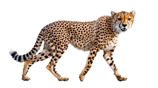 Cheetah walking with spotted fur isolated on a transparent background 2