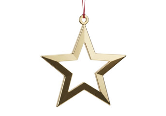 Golden star Christmas ornament PNG isolated on transparent background, festive holiday decoration for seasonal design projects