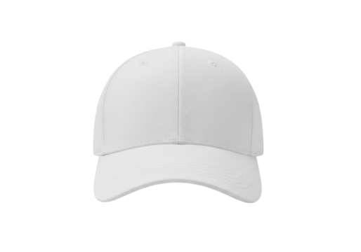 Blank white baseball cap PNG isolated on transparent background, sports headwear for branding and design mockups