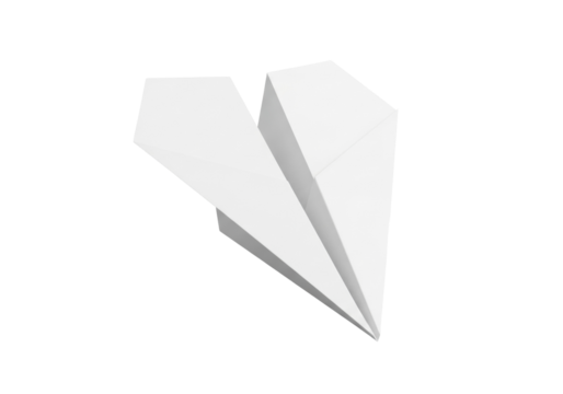 Paper airplane PNG isolated on transparent background, origami aircraft for travel and freedom concepts, cut out