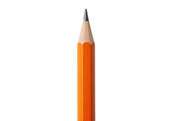 Sharpened orange pencil isolated PNG on transparent background, writing and drawing tool for creative projects