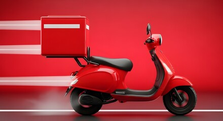 Fast red delivery scooter for express food and package shipping service
