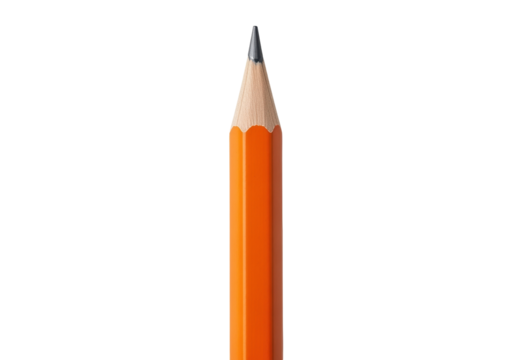Sharpened orange pencil isolated PNG on transparent background, writing and drawing tool for creative projects