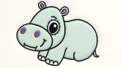 Naklejka premium Embroidered hippo character with textured