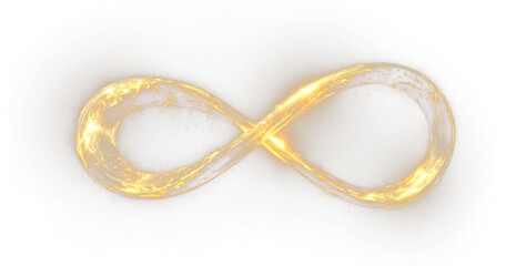 Futuristic golden infinity symbol floating through digital space representing technology strength...