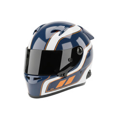 Fototapeta premium Dark Blue and White Racing Helmet with Orange Accents and Tinted Visor on Background motorcycle helmet isolated on a transparent background