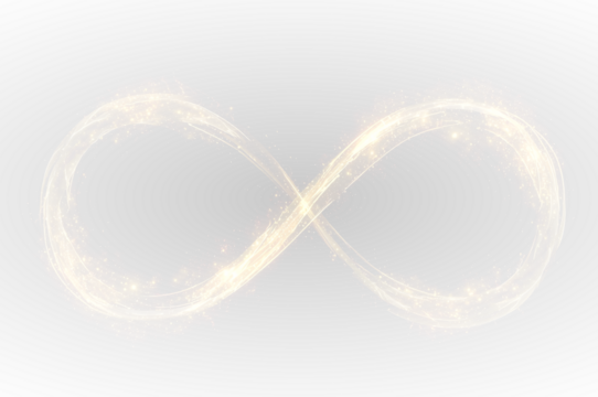 Digital golden infinity symbol representing futuristic technology energy and power of mystical design.
