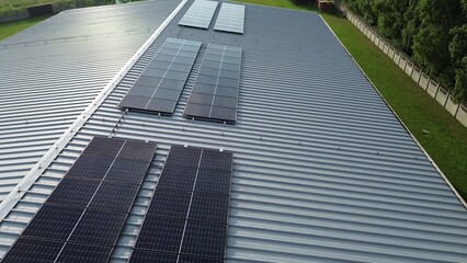 Renewable solar energy farm in green environment.