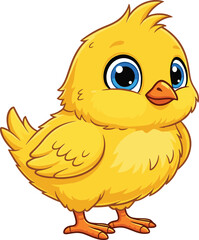 Cute yellow chick cartoon character, adorable baby bird illustration, fluffy farm animal vector, happy spring chicken, children’s animal art design