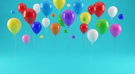 Colorful Balloons Floating Joyfully with Falling Confetti