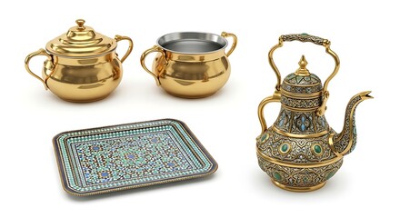 Antique tea set on white background elegant design