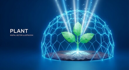 Digital Shield Protecting Growing Plant From Harmful Elements