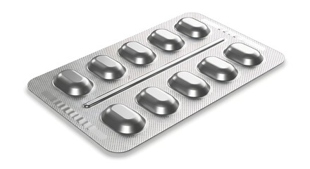 Blister pack of pills isolated on white background