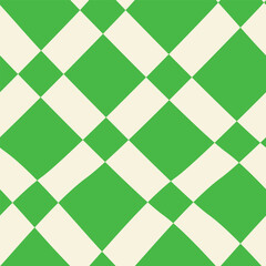 Geometric abstract checkered seamless pattern. Vector flat diagonal check background in retro groovy style