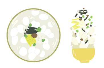 Korean Traditional Food New Year's Tteokguk hand drawn illustration