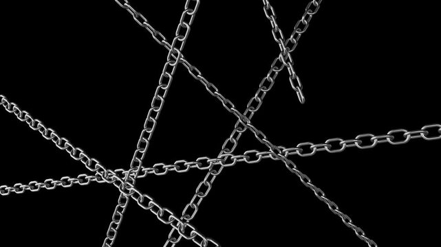 Moving metal chain, 4K 3D loop animation transparent background