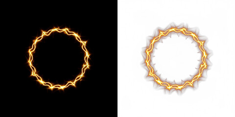 Circular glowing orange light ring overlay on contrasting black and white backgrounds, perfect for creative design projects, digital art, and visual effects applications