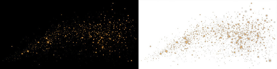 Gold glitter png overlay on black and white backgrounds, creating a shimmering effect, ideal for...