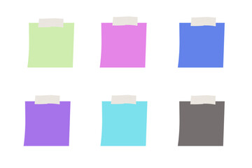 different colored sticky notes taped against wall isolated on white or transparent background 