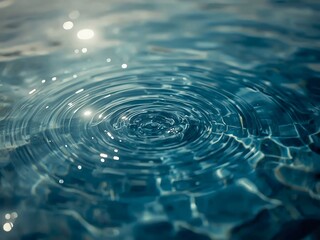 Tranquil ripples spreading across shimmering blue water, creating a soothing and reflective scene perfect for wellness, mindfulness, or relaxation visuals