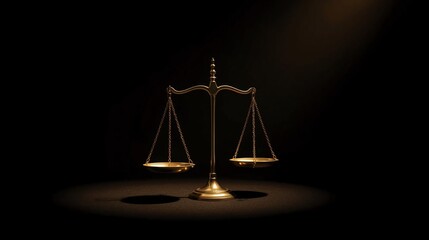 Elegant golden scales of justice symbolize balance and fairness, perfect for law, finance, and ethical business concepts with dramatic lighting