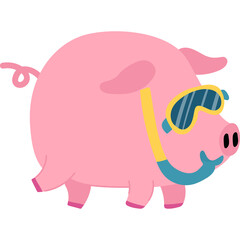 Cute Pink Pig Wearing Snorkel Mask Ready for Summer Vacation Adventure with Transparent Background