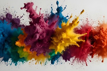 colorful rainbow holi paint color powder explosion isolated white wide panorama background Genrative Ai
