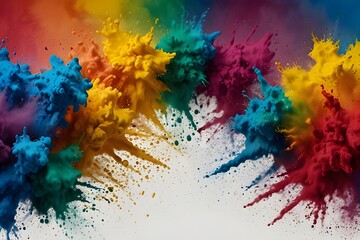 colorful rainbow holi paint color powder explosion isolated white wide panorama background Genrative Ai
