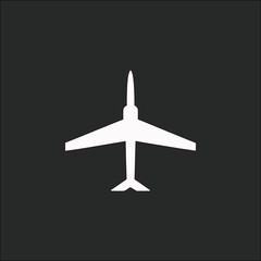 Jet plane vector icon on black background, ideal for aerospace industries, air shows, and transportation themes.