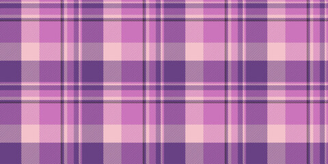 Feminine background fabric texture, overlayed tartan pattern seamless. Curtain textile plaid vector check in pink and violet colors.