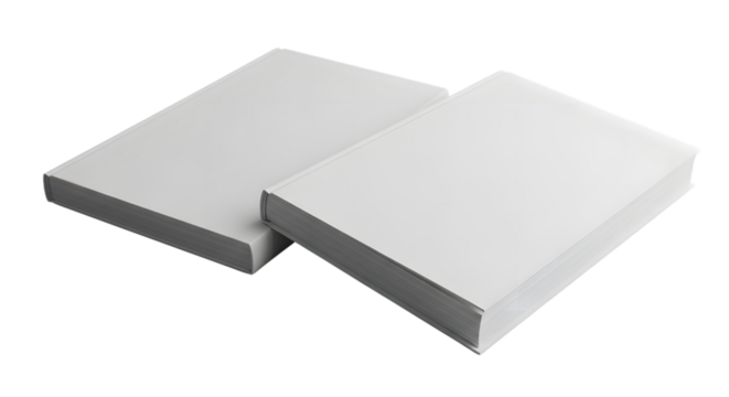 Two Blank White Hardcover Books Lying Open on a Black Background graphic design isolated on a transparent background - Powered by Adobe